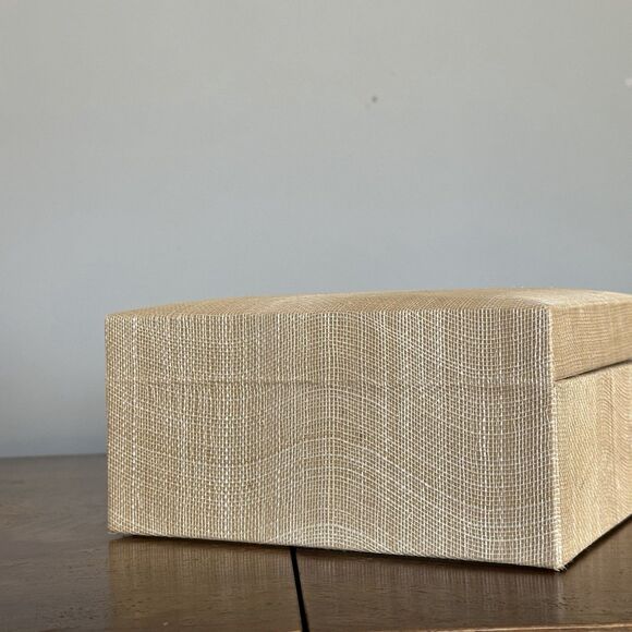 Pigeon And Poodle Sand Silken Abaca Jewelry Storage Box Beige Tan - Picture 2 of 13